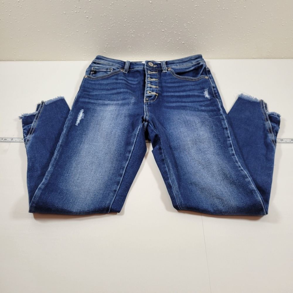 KanCan Women's Jeans Distressed Raw Hem Ankle Button Fly Size 5/26 Blue